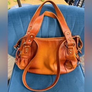 Vicenzo Genuine Leather Cognac Tote Bag with Gold Hardware